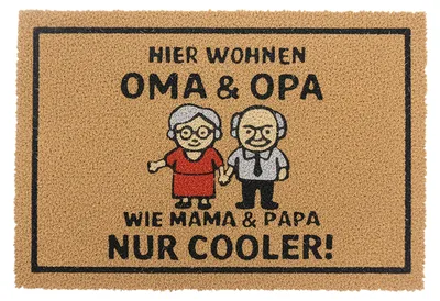 Produktbild von Relaxdays Fußmatte Kokos 60x40cm, Türvorleger Oma & Opa, rutschfest, wetterfest, Fußabstreifer innen & außen, bunt