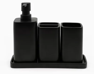 Produktbild von Set aus 4 Badezimmeraccessoires mit Zahnbürstenhalter und Seifenspender