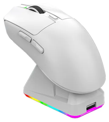 Obrázek produktu pro Lehká herní myš se světlem RGB a třírežimovým připojením s bezdrátovou nabíjecí základnou bílá