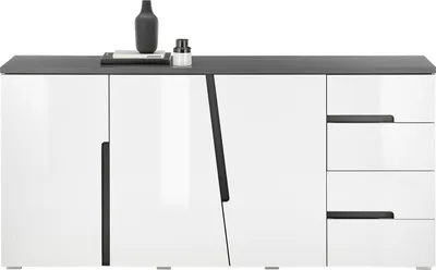 Produktbild von Sideboard BOSTON 4 mit 3 Türen, 4 Schubkästen, Hochglanz Tiefzieh, Weiß Anthrazit