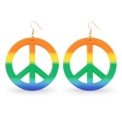 Productafbeelding van Hippie vrede oorbellen – Regenboog vrede hanger als ringen, sieraden – Kostuumaccessoire voor kostuums tijdens carnaval of vastenavond