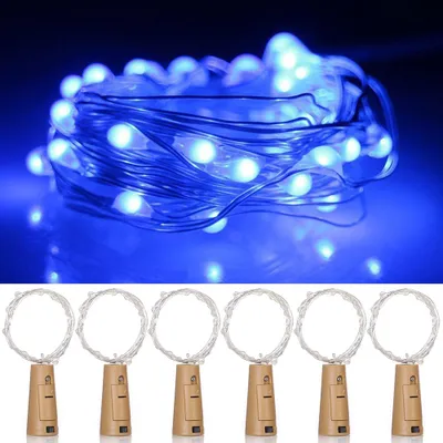 Produktbild von 6er Set Flaschenbeleuchtung mit 2m 20 LED Lichterkette Flaschenlicht Korken für Innen Party Hochzeit Weihnachten Deko, Blau