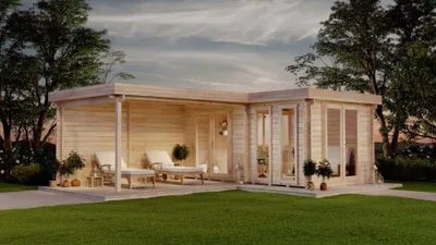 Produktbild von FinnTherm Saunahaus Quinta ISO Gartensauna 3 Sitzbänke aus Holz, Sauna mit 70 mm Wandstärke Außensauna
