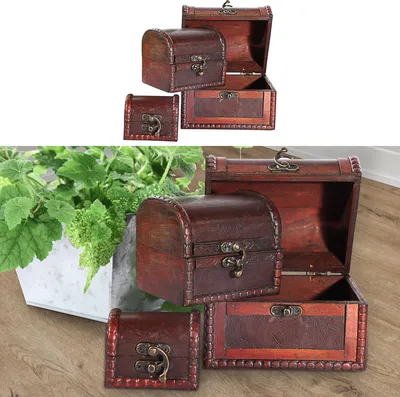 Produktbild von Holztruhe 3er Set Kisten 3 Größen Truhen Dekoboxen Holzkisten Kolonialstil Vintage-Optik
