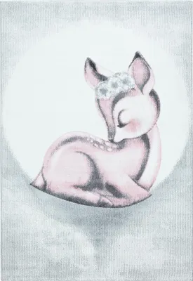 Image de Tapis pour enfants, motif cerf, couleur rose, dimensions 120 x 170 cm, forme rectangulaire