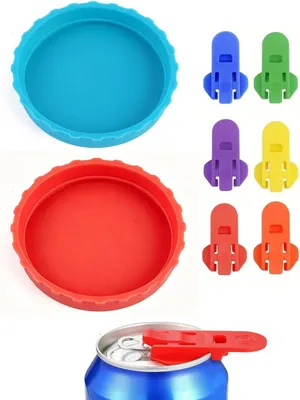Produktbild von Getränkedosen-Verschluss Set, 8-teilig, 6 Dosenöffner & Verschlüsse, 2 wiederverwendbare Silikondeckel, für
