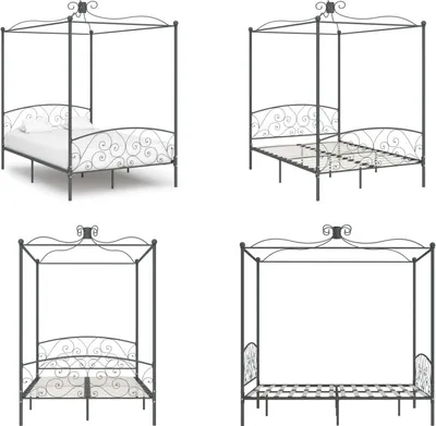 Produktbild von vidaXL Himmelbett Gestell Grau Metall 140 x 200 cm - Bettgestell - Bettgestelle - Bettrahmen - Bett
