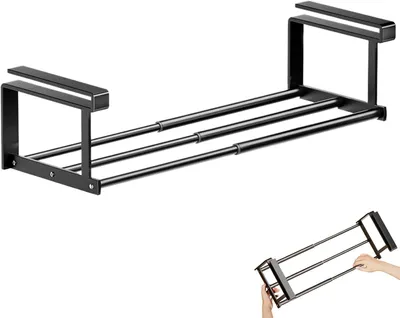 Produktbild von Erweiterbares Teleskopregal mit schlankem Design für die Unterspüle, Schuhe, Kleidung und die Küche – einziehbares Hängeregal für Schrank und Badezimmer, Schwarz