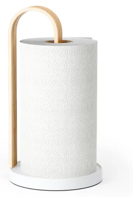 Image de Umbra Porte-rouleau de cuisine Bellwood, bois, acier, blanc, naturel, 1022358-668