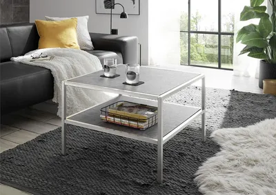 Produktbild von Couchtisch >ORINOCO< in Keramik-Optik grau aus Glas - 64x64x45cm (LxBxH)