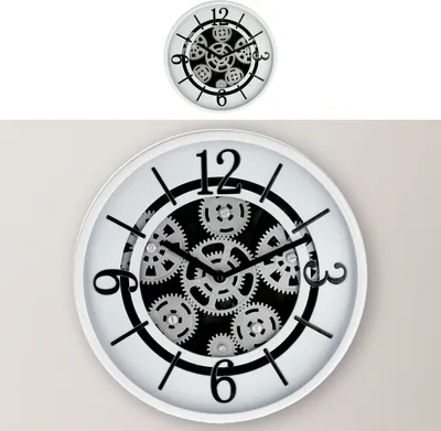 Produktbild von Wanduhr Zahnrad weiß Ø30x5,5cm Küchenuhr Dekouhr Uhr Wohnzimmeruhr batteriebetrieben