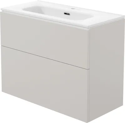 Produktbild von Waschbeckenschrank Weiß 80 cm mit griffloser Front inklusive Waschbecken