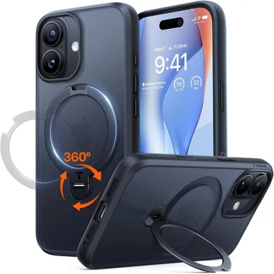 Produktbild von Hülle für iPhone 17 mit 360° Ständer und MagSafe, Militärschutz, Schwarz