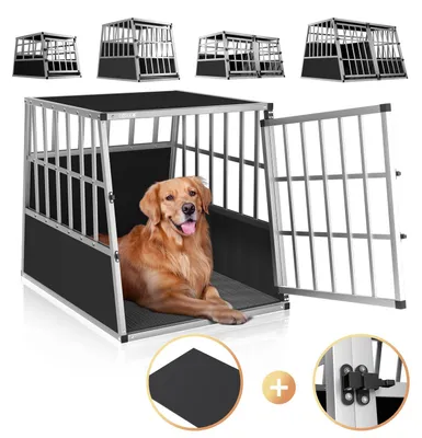 Produktbild von CADOCA® Hundetransportbox Aluminium Hundebox Kofferraum robust verschließbar trapezförmig L 66x90x72cm Reisebox Autobox Tiertransportbox