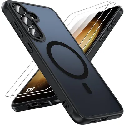 Image de Coque + 2 Verres Trempés pour Samsung Galaxy S23, avec Anneau Magnétique Protection Caméra - Noir