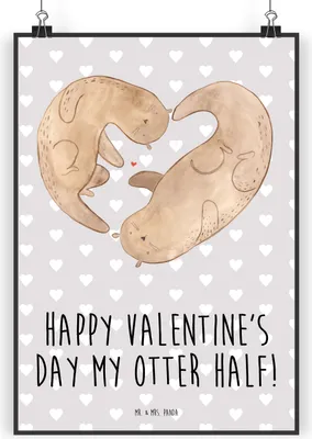 Produktbild von Mr. & Mrs. Panda Bild Otter Valentine DIN A4 - Grau Pastell - Geschenk, Wandbild, für Partner, Freundin, drucke, Plakat, Frauen, Jahrestag, Hochzeitstag, wanddeko