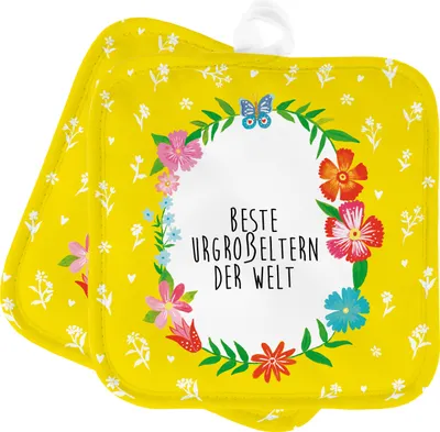 Produktbild von Mr. & Mrs. Panda Topflappen Urgroßeltern - Geschenk, Kochlappen, Enkelin, Topfuntersetzer, Doppel, Großvater, topfhalter, Oma, Uhropa, Großeltern, Set