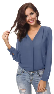 Imagen del producto de Blusa de gasa con cuello en V y mangas largas