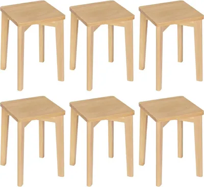 Produktbild von WOLTU 6er Set Esszimmerstühle Massivholz, rechteckiger Holzhocker stapelbar, Holzstuhl ohne Lehne, Sitzhocker, Hocker für Küche Wohnzimmer Schlafzimmer Büro, Naturholzfarbe, 31 x 44,5 x 31 cm