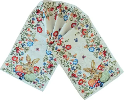 Produktbild von Tischläufer CLEA Osterhasen & Blumen Gobelin Polyester 35 x 140 cm