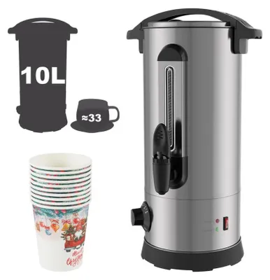 Produktbild von Bettizia Glühweinkessel 10L Edelstahl Inkl. 10x Becher Glühweinkocher mit Thermostat Glühweinautomat Heißgetränkeautomat Wasserkocher Heißwasserspender Einkochautomat Füllstandanzeige