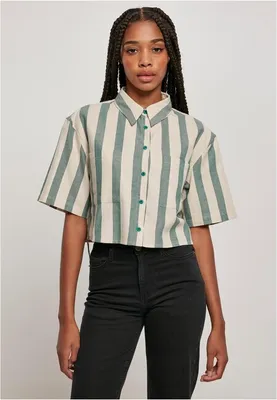 Obrázek produktu pro Dámská košile Urban Classics Ladies Short Oversized Stripe Shirt greenlancer/softseagrass - 5XL
