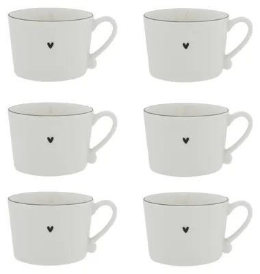 Produktbild von 6er Set Tassen Becher HEART mit kleinem schwarzen Herz 300ml Bastion Collections
