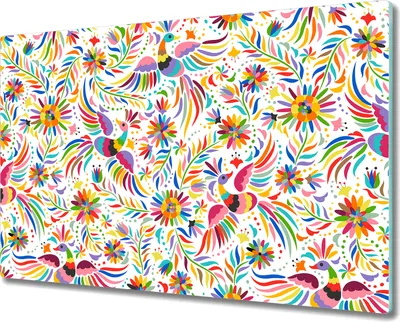 Produktbild von Glas-Herdabdeckplatte Glaskeramikkochfeld-Abdeckung - 80x52 cm - Mexikanisches Muster bunte Vögel