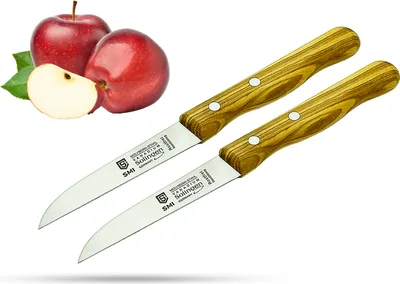 Produktbild von SMI 2 Stück Schälmesser 18 cm - Solingen Gemüsemesser & Obstmesser aus Edelstahl, Scharfe gerade Klinge, Olivenholzgriff