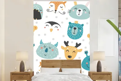 Produktbild von MuchoWow® Fototapete für Wohnzimmer oder Schlafzimmer Wandtapete Vinyl Motivtapete Tiere - Kinder - Muster - Jungen - Mädchen - Baby - Kind - 225x350 cm - Kindertapete - Schlafzimmer tapete