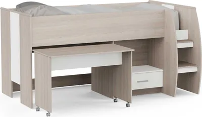 Produktbild von Noni Halbhochbett - 90x200 - mit Schreibtisch und Stauraum - Eiche/Weiß