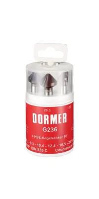 Imagen del producto de Juego de brocas para roscar con cono morse DIN 335C, ángulo de 90 grados, número 5, de 6,3 a 20,5 mm, HSS TiAlN, 6 piezas. Caja redonda DORMER