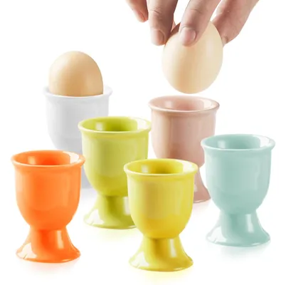 6er-Set Keramik-Eierbecher, bunt, rund, 7x5 cm, für Frühstück