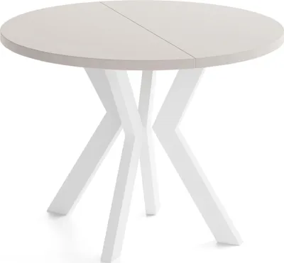 Produktbild von Runder Esstisch Ausziehbar 80-130 cm – Verlängerbar, für 4-6 Personen mit Weißen Holzbeinen – Tisch für Wohnzimmer & Esszimmer in Kaschmir
