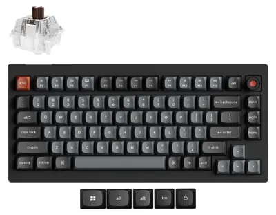 Immagine prodotto di Tastiera meccanica con cavo Keychron V1 8K QMK QWERTY US con manopola / Nero / Keychron Super Brown