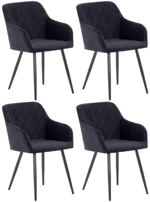 Produktbild von CLP 4er Set Esszimmerstuhl Shila Gesteppt schwarz Material Samt