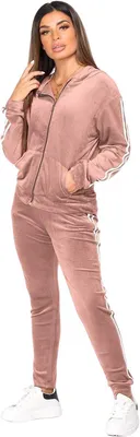 Produktbild von Hochwertiger Damen-Trainingsanzug, Jogginganzug, Sportbekleidung, Rosa-Weiß – L
