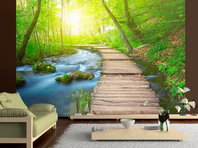 Produktbild von Vlies Fototapete Wasserfall Brücke 400x280 cm Tapeten Wandtapete XXL Landschaft Natur grün c-A-0068-a-b