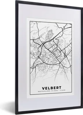 Produktbild von MuchoWow® Gerahmtes Poster Karte - Velbert - Stadtplan 40x60 cm - Poster mit Schwarzem Bilderrahmen Wandposter Rahmen Foto Bilder - Poster in Rahmen