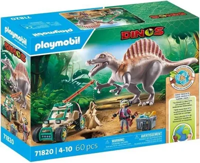 Produktbild von PLAYMOBIL Dinos Spinosaure, Forscher mit Drehbarem Kranfahrzeug, 60 Teile, Ab 4 Jahren