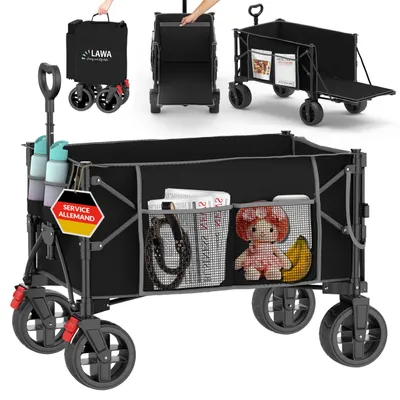 Image de Chariot de supermarché pliable 100kg frein poche latérale hayon porte-bouteilles petit 130l léger noir petit encombrement poignée télescopique