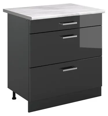 Imagen del producto de Mueble bajo de cocina Vicco R-Line Antracita alto brillo/Antracita 80 cm con 3 cajones encimera Mármol, Model 72378