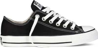 A black Converse All Star sneaker with white laces and sole, shown from the side against a white background.