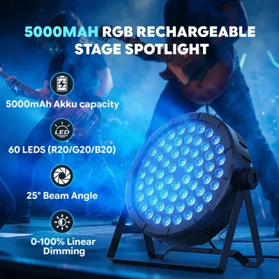Immagine prodotto di Fari LED RGB - Luci da palco DMX - Set da 4 - 60 LED RGB - 36 W - Miscelazione dei colori - Spina EU, 100–240 V