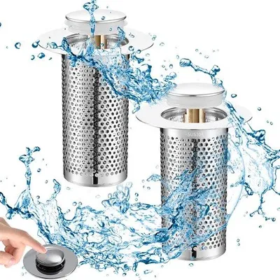 Produktbild von Ibenzoa® Edelstahl-Abflussfilter mit Pop‑Up‑Sieb – 2er Set, silber, 88 x 55 mm, Push‑Pop Ablaufstopfen für Küche und Bad