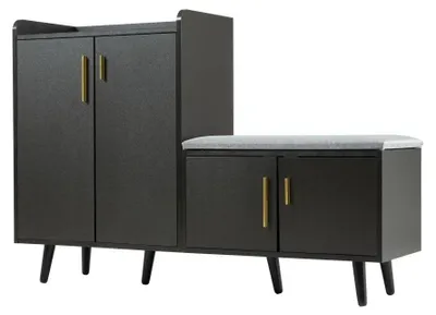 Obrázek produktu pro Skříň na boty, čalouněná lavice, prostorově úsporný design, černá-2