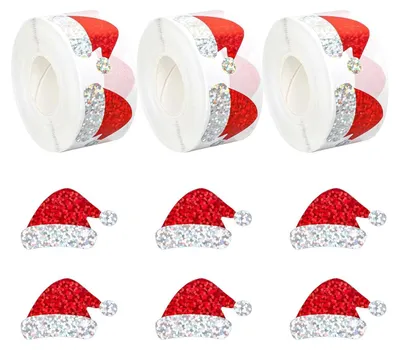 1500 Weihnachtsmützen-Sticker, selbstklebend, rot, 6x5 cm