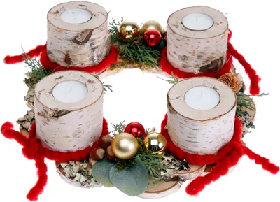 Produktbild von Adventskranz Birkenholz mit 4 Teelichtern rot CreaFlor Home