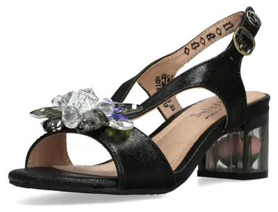 Produktbild von Misstyl by Laura Vita Damen Sandalette Glitzer Blüte Transparentabsatz MDIEGO 03, Größe:40 EU, Farbe:Schwarz