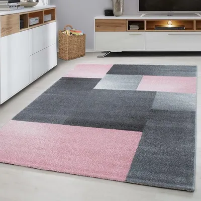 Produktbild von TapisTrend Designerteppich Rosa 120x170 cm Indoor-Teppich, kariert, aus Jute, für das Wohnzimmer, bequem, rutschfest